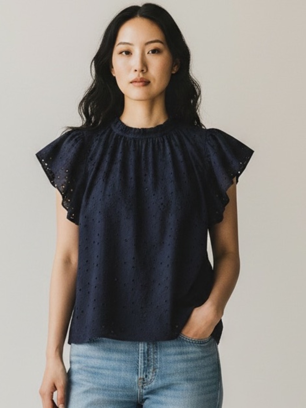 Trovata Birds of Paradis Clara Blouse Navy Inkwell Eyelet Medium $278